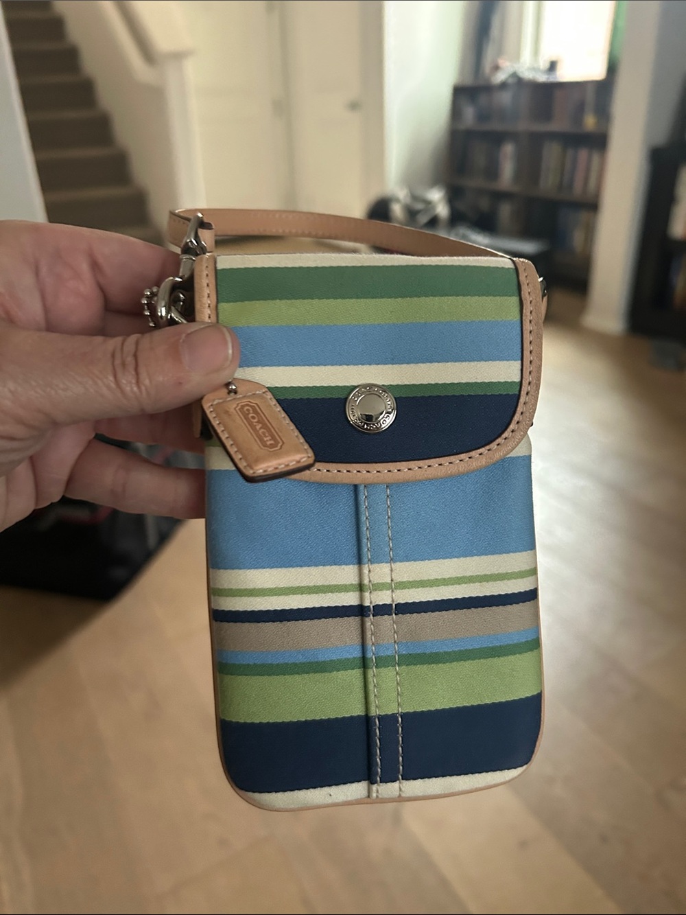 Coach Striped Mini Wristlet in Blue, Green, Tan, Navy